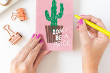 DIY fabric notebook with a cactus print