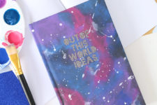 DIY galaxy painted notebook with glitter letters
