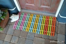 DIY colorful wood slat doormat with wooden beads