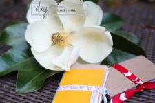 DIY travel journals of burlap,cardboard and with colorful touches