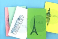 DIY watercolor-inspired travel journals with city names
