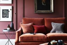 02 a modern rust sofa and a matching round ottoman is what you need for a strong fall feel