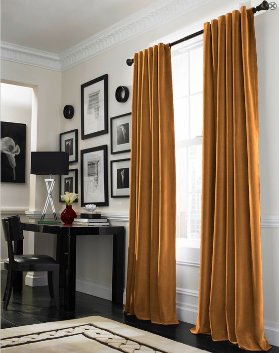 add a touch of color to your home with such mustard curtains and a neutral shade to keep the spaces warm