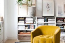 stylish and cozy reading space design with a touch of mustard