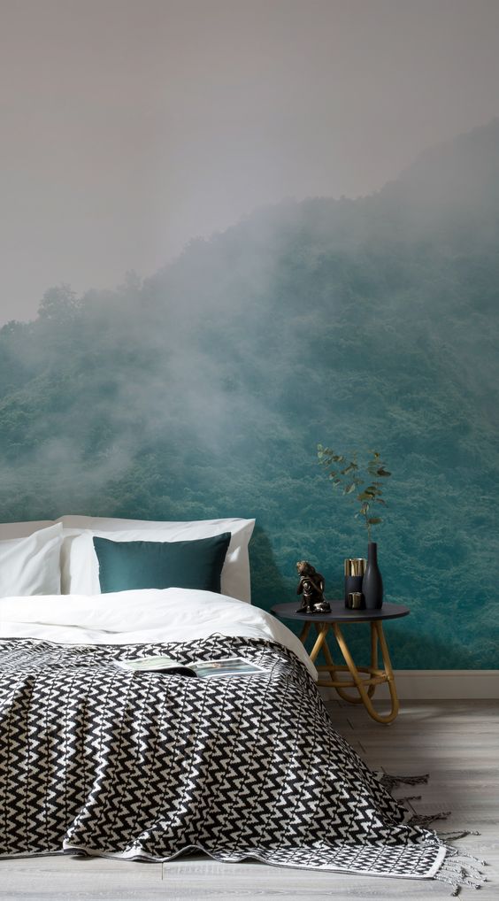 photo murals with nature like this one are ideal for creating a stress-free zone in your home