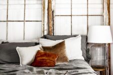 14 a rust velvet pillow and bedspread plus greys is a cool idea to embrace the fall