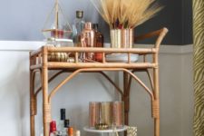 14 a simple fall bar cart with a wheat arrangement and some copper details for a warming up look