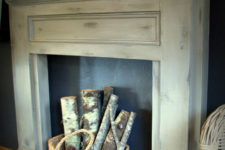 DIY shabby chic faux mantel of wood with a whitewash finish