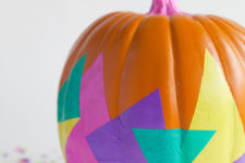 DIY colorful tissue covered pumpkin with trendy geometry