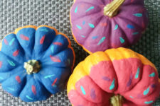 DIY donut-inspired painted pumpkins with painted sprinkles