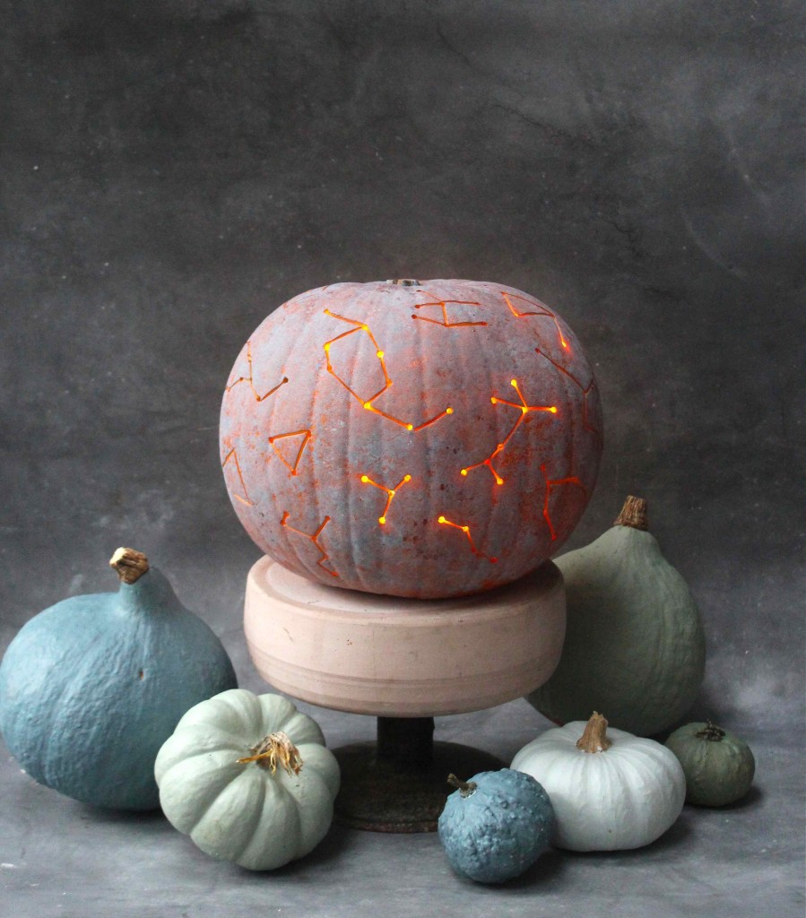 DIY whitewashed drilled constellation pumpkin (via www.katescreativespace.com)