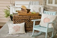 DIY neutral and rustic pillows with pumpkins and leaves