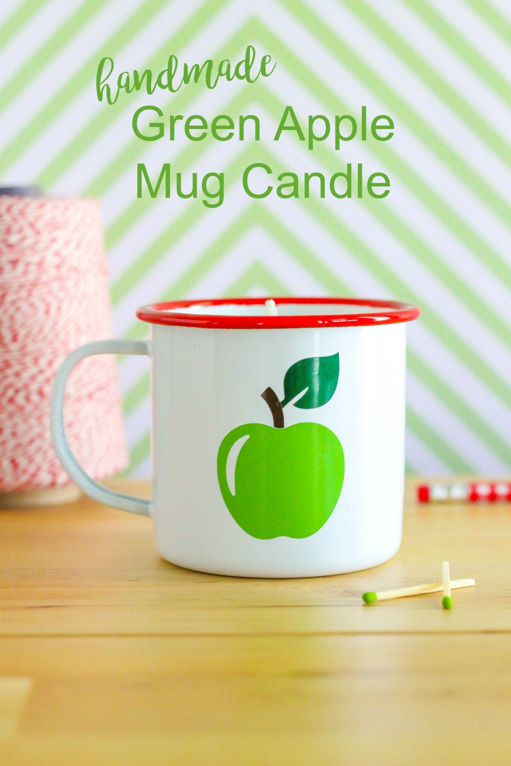 DIY apple candle in an apple printed mug