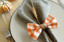 DIY plaid bow, twine and wheat napkin ring