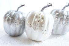 DIY glam pumpkin with rhinestones, sequins and pearls