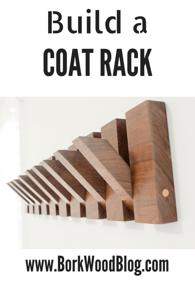 DIY modern coat rack of stained wood (via www.borkwoodblog.com)