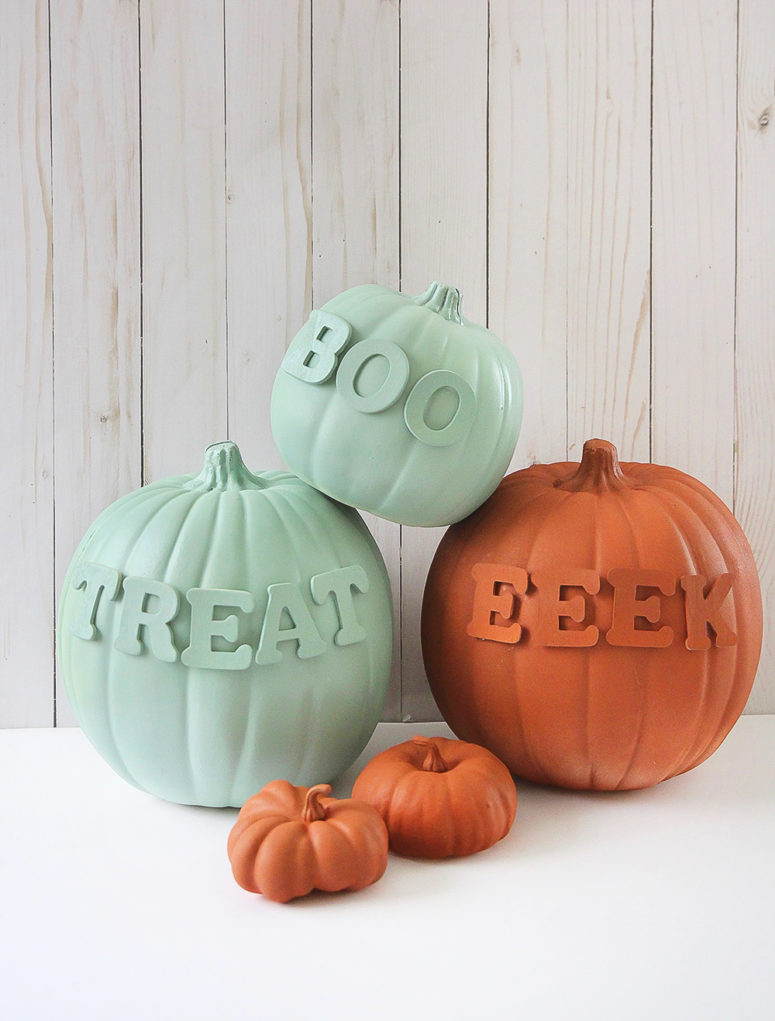 DIY muted color painted pumpkins with letters (via blissmakes.com)