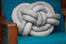 DIY elegant Celtic knot pillow of grey fabric