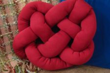 DIY bright red knot pillow for Valentine’s Day