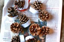 DIY pinecone firestarters with cinnamon, pine, cranberry scents