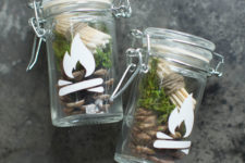 DIY stylish firestarter kit with matches, moss and pinecones
