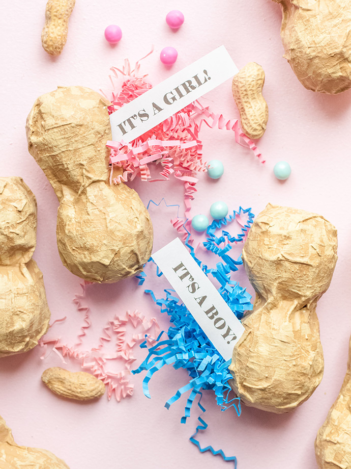 DIY peanut pinatas filled with colorful paper and letters (via www.handmadecharlotte.com)