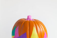 DIY bold geometric pumpkins with tissue decoupage