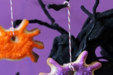 DIY colorful spider cookie ornaments for Halloween