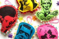DIY stenciled and stuffed monster Halloween ornaments