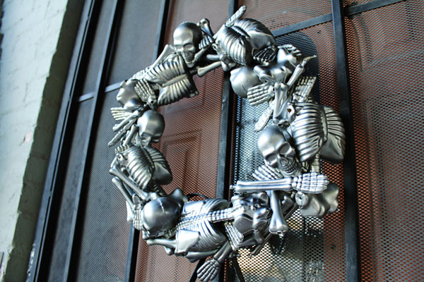 DIY mini skeleton wreath spray painted silver (via www.triedandtrueblog.com)
