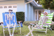 DIY skeleton display on the lawn