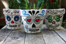 DIY sugar skull planters or storage containers for Halloween