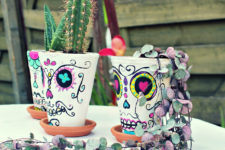 DIY colorful sugar skull planters for Halloween