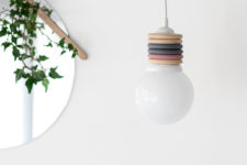 DIY pendant lamp with wooden ring decor