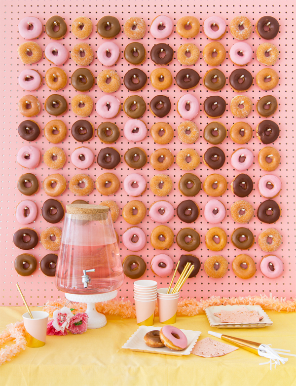 DIY oversized pegboard donut wall for parties