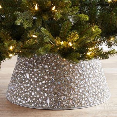 a beaded gem silver Christmas tree collar is ideal for a glam Christmas tree with a touch of sparkle
