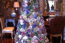 09 a large Christmas pinecone tree with each piece painted in a different color will make a statement for sure