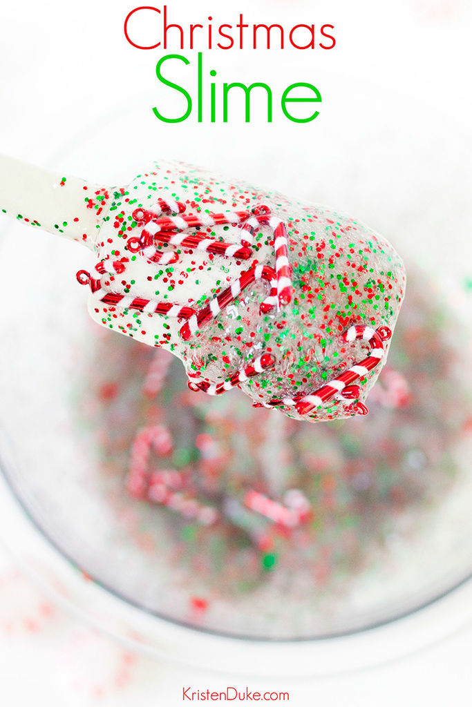 DIY Christmas slime with colorful confetti and candy canes