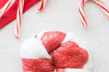 DIY candy cane slime with glitter