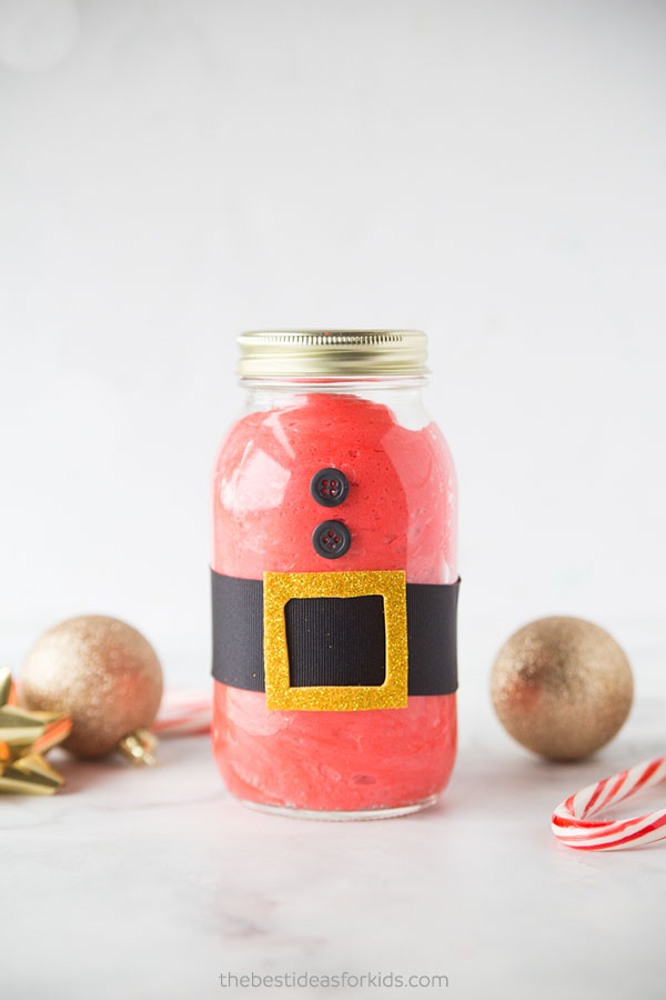 DIY fluffy Santa slime in a jar (via www.thebestideasforkids.com)
