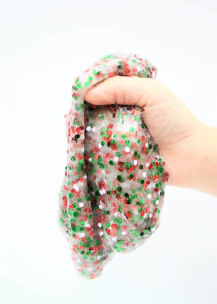 DIY Christmas slime with green and red confetti
