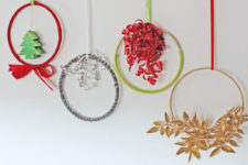 DIY assortment of embroidery hoop wreaths for Christmas