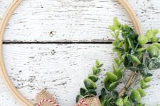 DIY winter embroidery hoop wreath with fake succulents