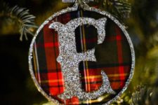 DIY plaid glitter letter Christmas ornaments