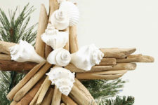 DIY driftwood and seashell star Christmas tree topper