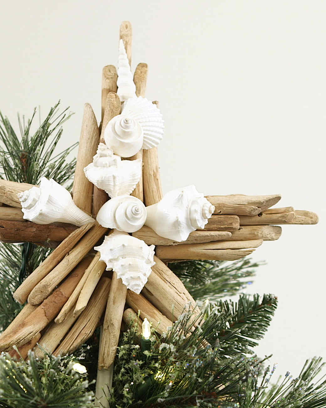 DIY driftwood and seashell star Christmas tree topper