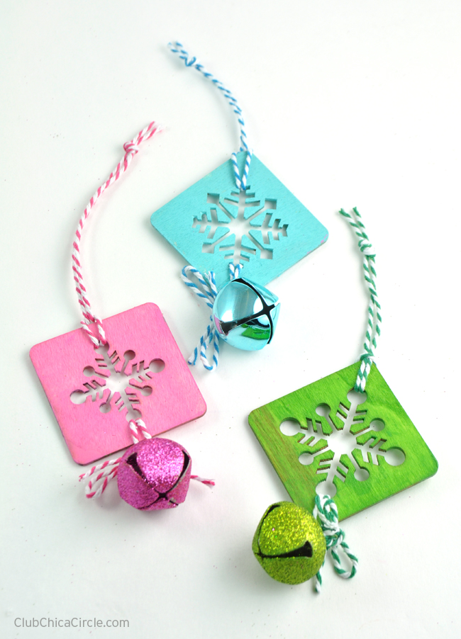 DIY colorful snowflake and jingle bell ornaments