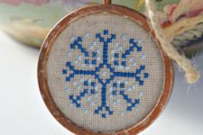 DIY snowflake cross stitch Christmas ornament