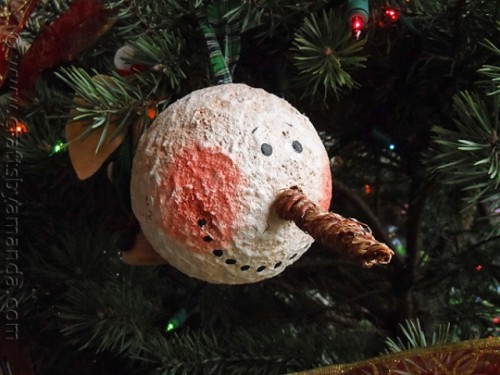 DIY vintage snowman Christmas ornament of a styrofoam ball