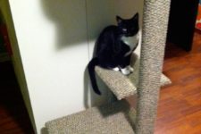 DIY three-level cat tree with carpet covered parts